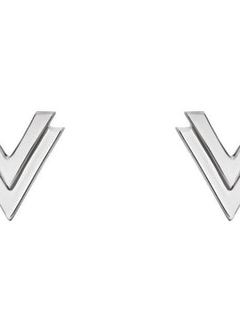 14K White Gold 8 mm Double V Earrings
