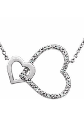 Sterling Silver .03 CTW Natural Diamond Interlocking Heart 18