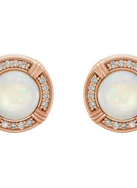 14K Yellow Gold Natural White Opal & 1/8 CTW Natural Diamond Earrings