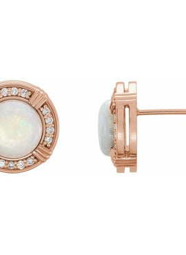 14K Yellow Gold Natural White Opal & 1/8 CTW Natural Diamond Earrings