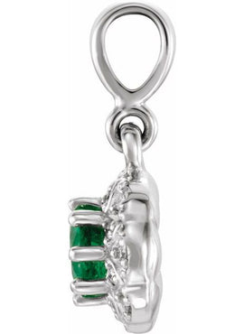 14K Yellow Gold Natural Emerald & .04 CTW Natural Diamond Halo-Style Pendant