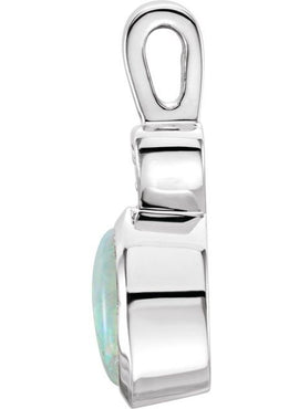 14K White Gold Natural White Opal & .02 CT Natural Diamond Bezel-Set Pendant