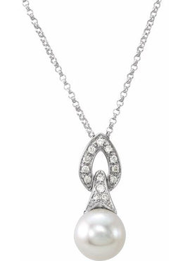 14K White Gold Freshwater White Cultured Pearl & .08 CTW Natural Diamond 18