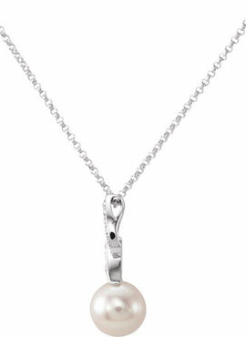 14K White Gold Freshwater White Cultured Pearl & .08 CTW Natural Diamond 18