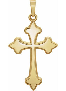 14K Yellow Gold 32.2x17.7 mm Hollow Cross Pendant