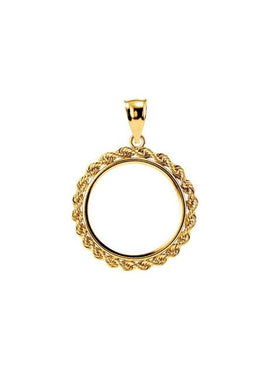14K Yellow Gold Rope Coin Frame Bezel Pendant Mounting for 21.5x1.5 mm Coin
