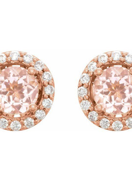 14K Rose Gold Natural Pink Morganite & 1/5 CTW Natural Diamond Earrings