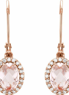 14K Rose Gold Natural Pink Morganite & 1/5 CTW Natural Diamond Earrings