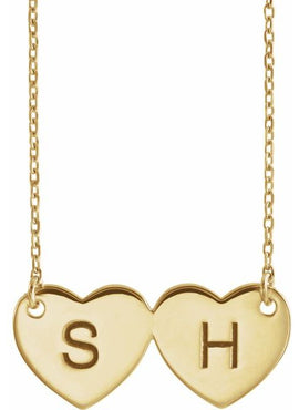 14K White Gold Engravable Double Heart 17