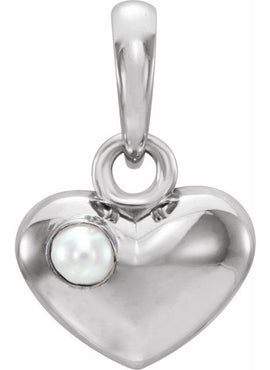 14K White Gold Freshwater Cultured Pearl Heart Pendant