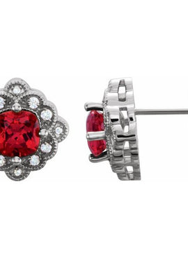 14K White Gold Lab-Grown Ruby & .08 CTW Natural Diamond Earrings
