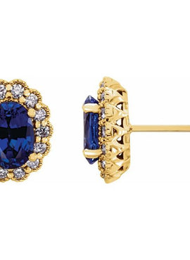 14K White Gold Lab-Grown Blue Sapphire & 1/3 CTW Natural Diamond Earrings