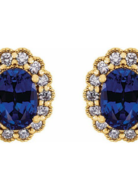 14K White Gold Lab-Grown Blue Sapphire & 1/3 CTW Natural Diamond Earrings