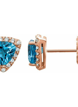 14K Yellow Gold Natural Swiss Blue Topaz & 1/8 CTW Natural Diamond Earrings