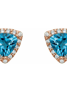 14K Yellow Gold Natural Swiss Blue Topaz & 1/8 CTW Natural Diamond Earrings