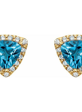 14K Yellow Gold Natural Swiss Blue Topaz & 1/8 CTW Natural Diamond Earrings