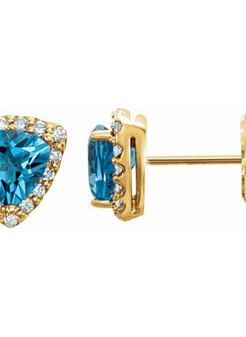 14K Yellow Gold Natural Swiss Blue Topaz & 1/8 CTW Natural Diamond Earrings