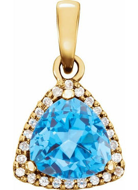 14K White Gold Natural Swiss Blue Topaz & 1/10 CTW Natural Diamond Pendant