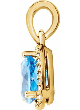 14K White Gold Natural Swiss Blue Topaz & 1/10 CTW Natural Diamond Pendant