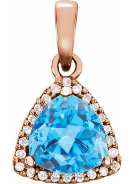 14K White Gold Natural Swiss Blue Topaz & 1/10 CTW Natural Diamond Pendant