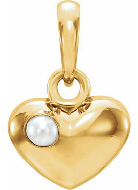 14K White Gold Freshwater Cultured Pearl Heart Pendant