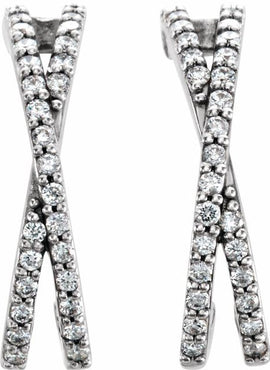 14K White Gold 1/4 CTW Natural Diamond Criss-Cross J-Hoop Earrings