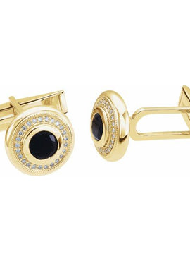 14K White Gold Natural Black Onyx & 1/8 CTW Natural Diamond Cuff Links
