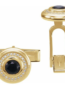14K White Gold Natural Black Onyx & 1/8 CTW Natural Diamond Cuff Links