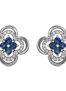 14K White Gold Natural Blue Sapphire & 1/5 CTW Natural Diamond Clover Earrings