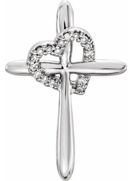14K White Gold .04 CTW Natural Diamond Heart & Cross Pendant