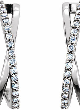 14K White Gold 1/6 CTW Natural Diamond Criss-Cross J-Hoop Earrings