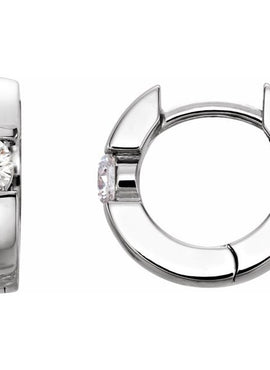 14K White Gold 1/4 CTW Natural Diamond 12 mm Hinged Huggie Hoop Earrings