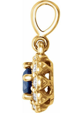 14K White Gold Natural Blue Sapphire & 1/8 CTW Natural Diamond Pendant