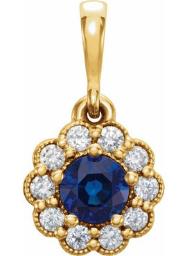 14K White Gold Natural Blue Sapphire & 1/8 CTW Natural Diamond Pendant