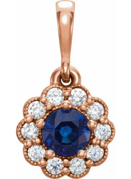 14K White Gold Natural Blue Sapphire & 1/8 CTW Natural Diamond Pendant