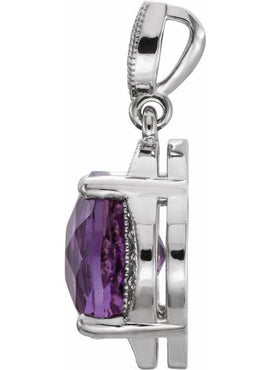 14K White Gold Checkerboard Natural Amethyst & 1/10 CTW Natural Diamond Pendant