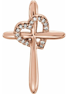 14K White Gold .04 CTW Natural Diamond Heart & Cross Pendant