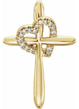 14K White Gold .04 CTW Natural Diamond Heart & Cross Pendant