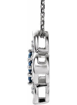 14K White Gold Natural Blue Sapphire & 1/10 CTW Natural Diamond Clover 18