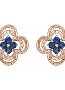 14K White Gold Natural Blue Sapphire & 1/5 CTW Natural Diamond Clover Earrings
