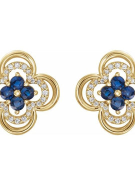 14K White Gold Natural Blue Sapphire & 1/5 CTW Natural Diamond Clover Earrings
