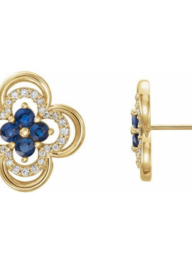 14K White Gold Natural Blue Sapphire & 1/5 CTW Natural Diamond Clover Earrings