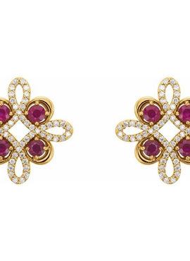 14K White Gold Natural Ruby & 1/4 CTW Natural Diamond Earrings