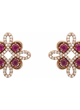 14K White Gold Natural Ruby & 1/4 CTW Natural Diamond Earrings