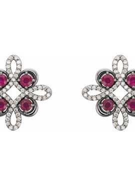 14K White Gold Natural Ruby & 1/4 CTW Natural Diamond Earrings