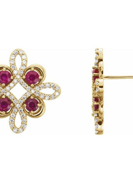14K White Gold Natural Ruby & 1/4 CTW Natural Diamond Earrings