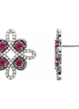 14K White Gold Natural Ruby & 1/4 CTW Natural Diamond Earrings