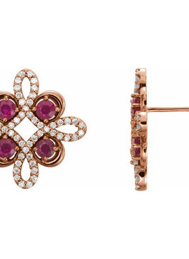 14K White Gold Natural Ruby & 1/4 CTW Natural Diamond Earrings