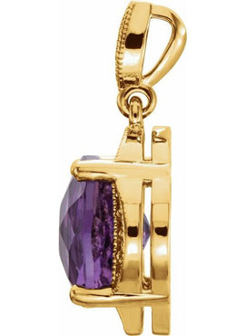 14K White Gold Checkerboard Natural Amethyst & 1/10 CTW Natural Diamond Pendant