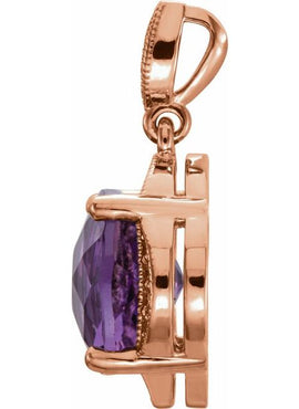 14K White Gold Checkerboard Natural Amethyst & 1/10 CTW Natural Diamond Pendant